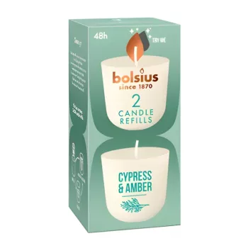 Bolsius CleanLight utántöltő gyertya 2 db, ciprus és borostyán