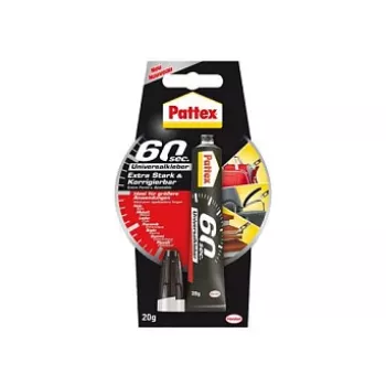 Pattex 60 másodperces univerzális ragasztó 20 g tubus - átlátszó, FlexTec polimer, gyorsragasztó fához, fémhez, üveghez, kerámiához, bőrhöz, gumihoz, műanyagokhoz