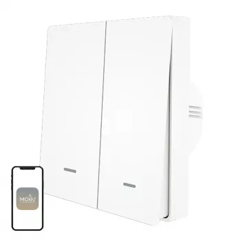 MOES ZS-B-EU2 ZigBee 2 csatornás világításkapcsoló, nullavezeték nélkül, fehér