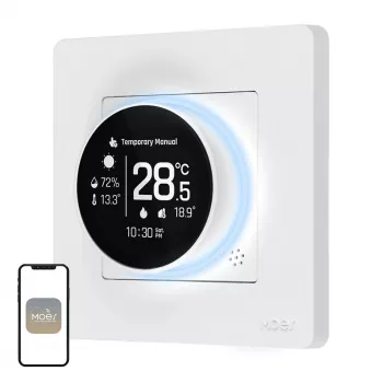 MOES ZHT-SR-GB-WH-MS ZigBee okos termosztát elektromos fűtéshez, fehér