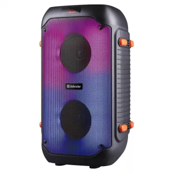 Defender BOOMER 25 hordozható Bluetooth hangszóró karaoke-val, RGB-világítással, TWS, FM-rádió, 25W, fekete