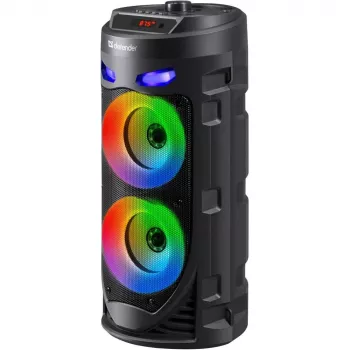 Defender CRASHBOOM 16W hordozható Bluetooth hangszóró karaoke-val, FM, LED, TWS, mikrofonnal és távirányítóval - fekete