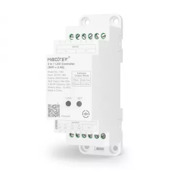 MiBoxer TW2 2-in-1 sín LED vezérlő egyszínű és CCT LED szalagokhoz, DC12/24V, WiFi + 2,4GHz RF