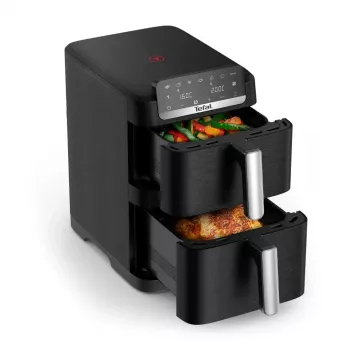 TEFAL dupla kosaras forrólevegős fritőz EY7528E0 Easy Fry Crispy Stack, 2700 W, 6 L + 4 L, fekete