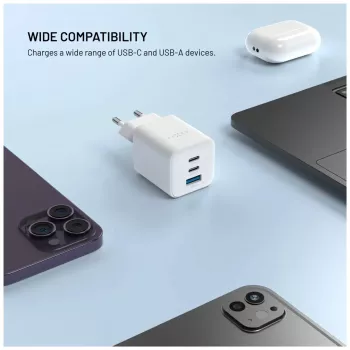 Fixed Mini 2x USB-C és USB GaN töltő 65W fehér
