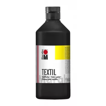 Marabu Textil Fabric Paint, Black, 500 ml, Water-Based, for Light Textiles, Wash-Resistant up to 40°C 17160075073