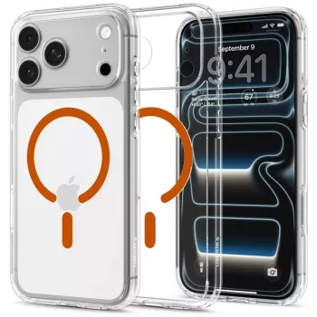 Spigen Ultra Hybrid MagSafe tok iPhone 17 Pro / 18 Pro készülékhez - átlátszó/narancssárga