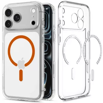 Spigen Ultra Hybrid MagSafe tok iPhone 17 Pro / 18 Pro készülékhez - átlátszó/narancssárga