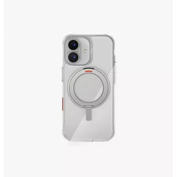 UNIQ Swivix tok iPhone 17 készülékhez, 360°-ban forgatható kitámasztóval, átlátszó