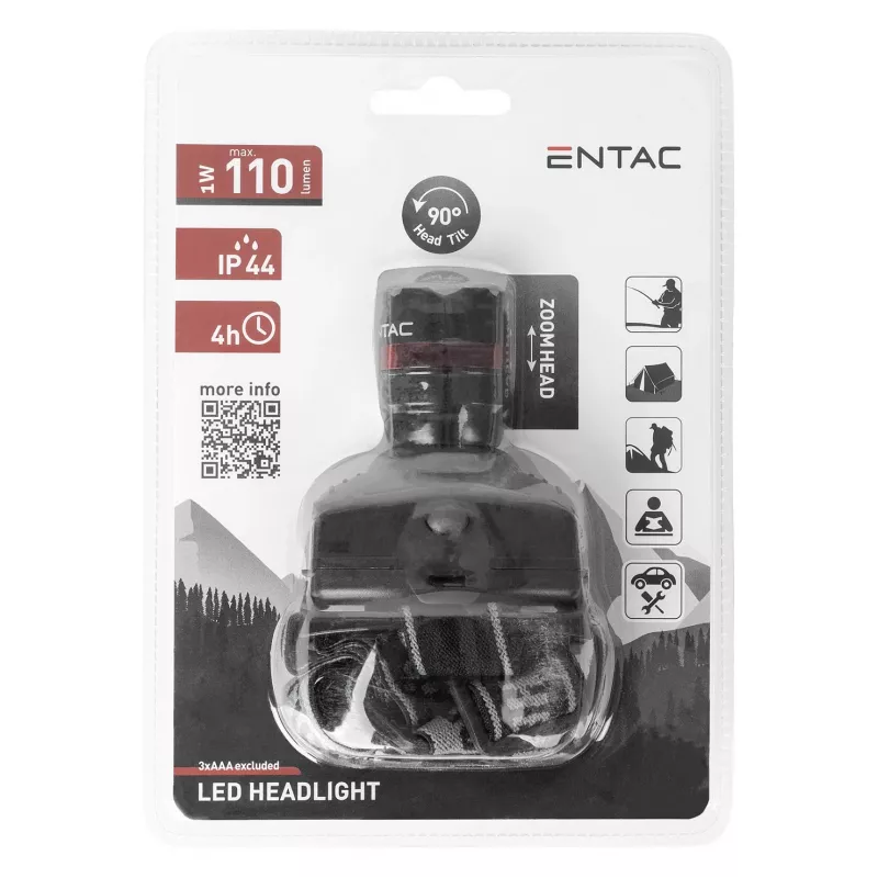 ENTAC EHL-ZOOM-1W-PL Zoom 1W LED fejlámpa, fekete