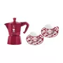 Bialetti Candyland Moka Express 3TZ kézi kávéfőző készlet, 150 ml, piros + 2 csésze