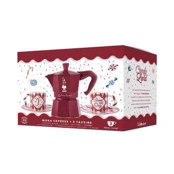 Bialetti Candyland Moka Express 3TZ kézi kávéfőző készlet, 150 ml, piros + 2 csésze
