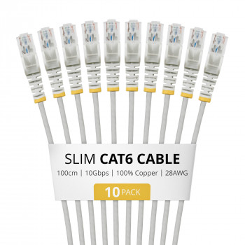 StarTech.com Slim Cat6 U/UTP Patch Cable RJ45, 1 m, Grey, 10-Pack