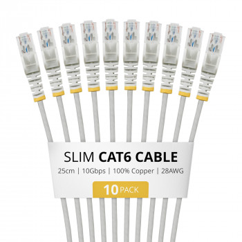 StarTech.com Slim Cat6 U/UTP Patch Cable RJ45, 0.25 m, Grey, 10-Pack