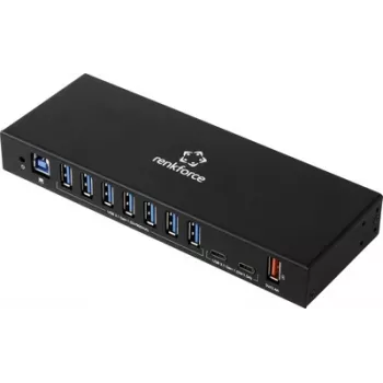 Renkforce RF-7403762 USB hub 10 port USB-A, USB-C® USB 3.2 Gen1 5 GBit/s ipari alkalmazásokhoz fekete RF-IH10-100