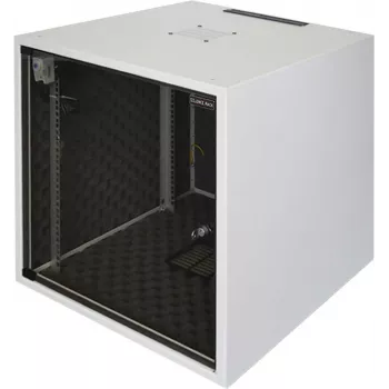 Silence Rack Office 12U 19 inch hangszigetelt szekrény halk ventilátorral és üvegajtóval, 600 x 600 mm, világosszürke (SRO126060)