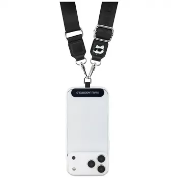 Karl Lagerfeld univerzális hordozószíj Tether Patch Choupette Metal Logo, fekete, KF002656
