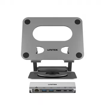 Unitek laptopállvány levehető 5-in-1 USB-C hubbal - 2x USB-A 5Gbps, HDMI 4K@60Hz, RJ45, PD 100W (D1109CGY01)