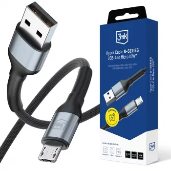 3mk Hyper Cable N-Series USB-A - Micro-USB kábel, 0,5 m, QC 3.0, 10 W, fekete