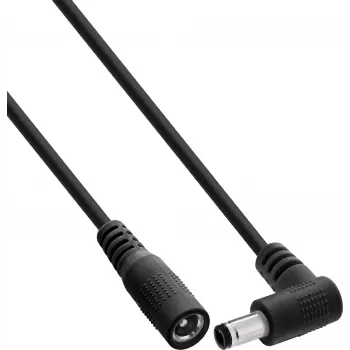 InLine® DC hosszabbító kábel, szögdugó, 5,5 x 2,5 mm, fekete, 0,5 m