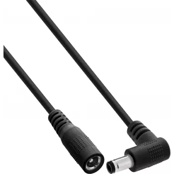 InLine® DC hosszabbítókábel, szögletes csatlakozó, 5,5 x 2,1 mm, fekete, 0,5 m