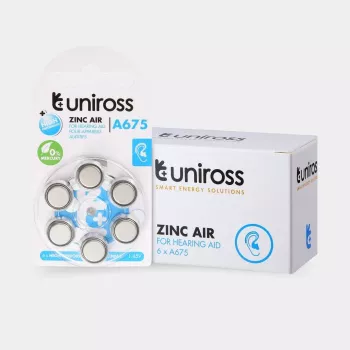 Uniross A675 gombelemek hallókészülékhez 540mAh, 6 db