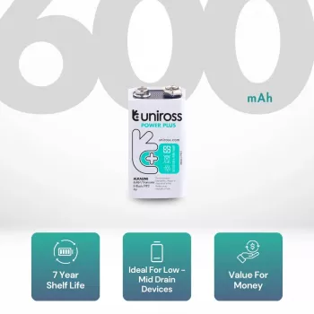 Uniross Power Plus alkáli elem 6LR61 9V 600mAh, 1 db