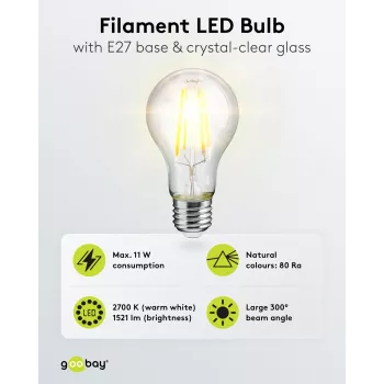 Goobay LED-izzó, 1521 lm, 2700 K meleg fehér, 11 kWh, D energiaosztály (65397)