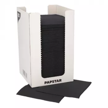PAPSTAR PUNTO koktélos szalvéta, 200 x 200 mm, fekete tissue, 2 rétegű, 1/4 hajtás, Dot on Dot Micro