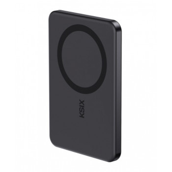Ksix Magslim powerbank, 5000 mAh, mágneses, USB-C PD 20W, digitális kijelző, fekete