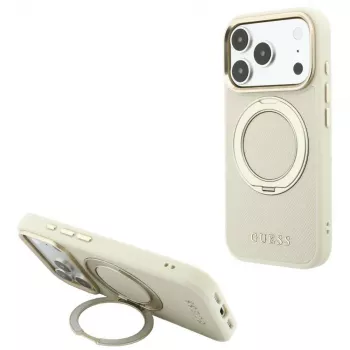 Guess Ring Stand 360 Grained Classic Logo MagSafe tok iPhone 18 Pro Max / 17 Pro Max készülékhez, bézs