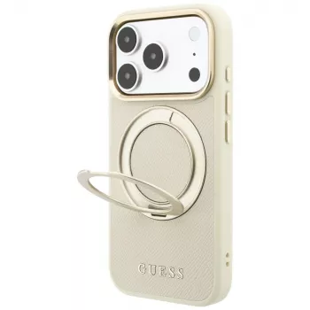 Guess Ring Stand 360 Grained Classic Logo MagSafe tok iPhone 18 Pro Max / 17 Pro Max készülékhez, bézs