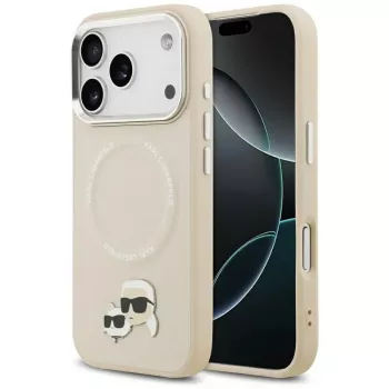 Karl Lagerfeld Karl & Choupette Pins MagSafe tok iPhone 17 Pro készülékhez, bézs