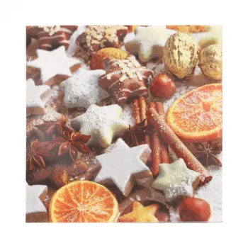 PAPSTAR „Cinnamon Stars” karácsonyi szalvéta 330 x 330 mm, nyomott, 1/4 hajtás, 3 rétegű