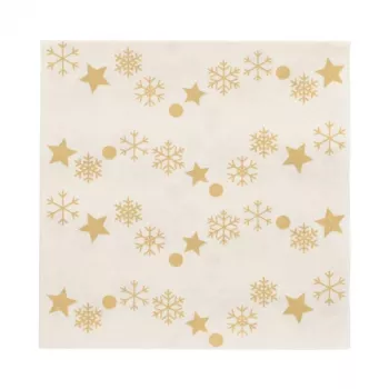 PAPSTAR „Golden Snowflakes” karácsonyi szalvéta 330 x 330 mm, nyomott, 1/4 hajtás, 3 rétegű