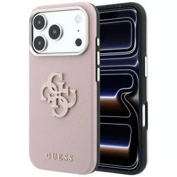 Guess Grained & Big Resin Logo tok iPhone 18 Pro Max / 17 Pro Max készülékhez, rózsaszín