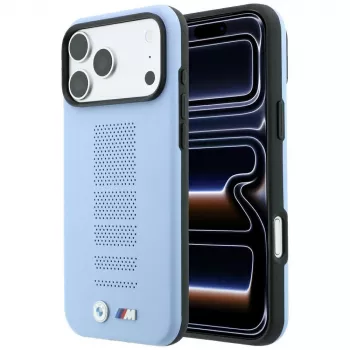 BMW M Blue Perfo Metal Logo MagSafe tok iPhone 18 Pro / 17 Pro-hoz, kék