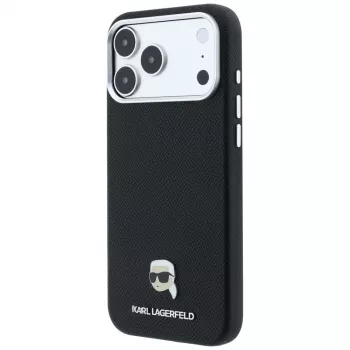 Karl Lagerfeld szemcsézett Karl Head fém MagSafe tok iPhone 18 Pro Max / 17 Pro Max-hoz, fekete