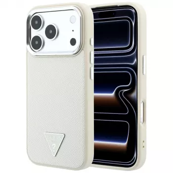 Guess Grained Triangle Logo MagSafe tok iPhone 18 Pro / 17 Pro-hoz, bézs