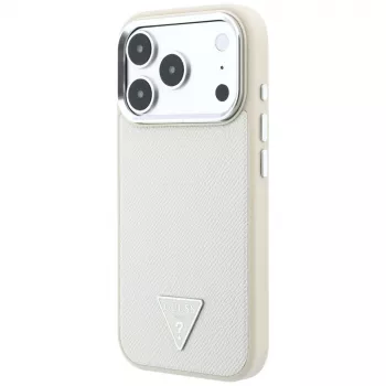 Guess Grained Triangle Logo MagSafe tok iPhone 18 Pro / 17 Pro-hoz, bézs