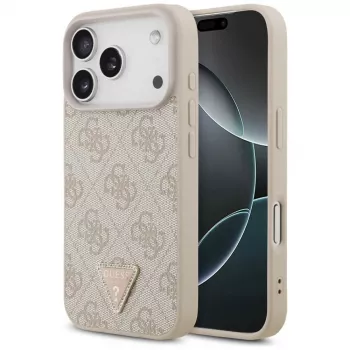 Guess bőr 4G Triangle Strass MagSafe tok iPhone 18 Pro / 17 Pro-hoz, rózsaszín