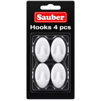 Sauber ovális kampó, 4 db, 2,3x4 cm, fehér