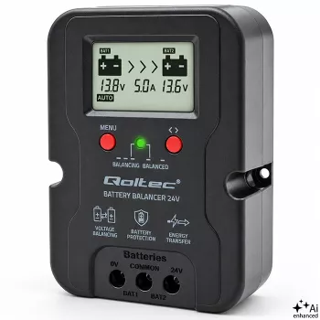Qoltec feszültségkiegyenlítő 24V 2 x 12V akkumulátorhoz | 5A | AGM GEL LiFePO4 | LCD