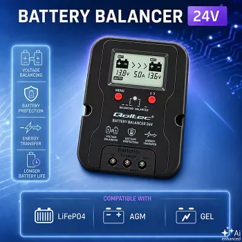 Qoltec feszültségkiegyenlítő 24V 2 x 12V akkumulátorhoz | 5A | AGM GEL LiFePO4 | LCD