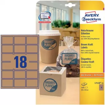 Avery Zweckform L7110-25 címkék, tartósan tapadó, természetes barna, 62 x 42 mm, 450 db (25 lap x 18)