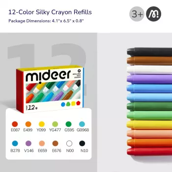 Mideer Silky Crayons Refills, Soft & Washable, 12 pcs