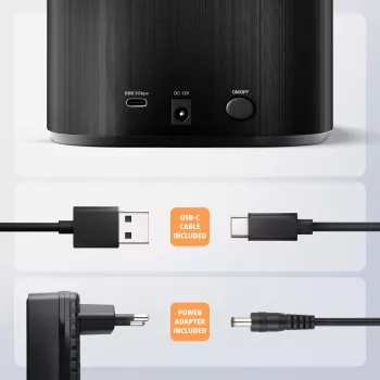 Axagon ADSA-SC dokkoló 2,5/3,5 inch SATA meghajtókhoz, USB-C 5 Gbit/s, klónfunkcióval