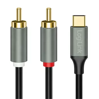 LogiLink CUA0142 USB 2.0 Type-C - 2x RCA kábel, sztereó audio, alumínium, fekete/ezüst, 2 m