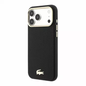 Lacoste PU bőr Champs Elysees MagSafe tok iPhone 18 Pro Max / 17 Pro Max készülékhez, arany logó, fekete-arany