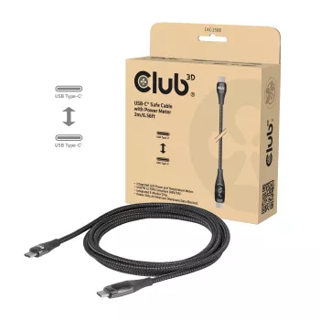 Club 3D CAC-2508 USB-C biztonsági töltőkábel, 240 W, töltéskijelzővel, dugó/dugó, 2 m